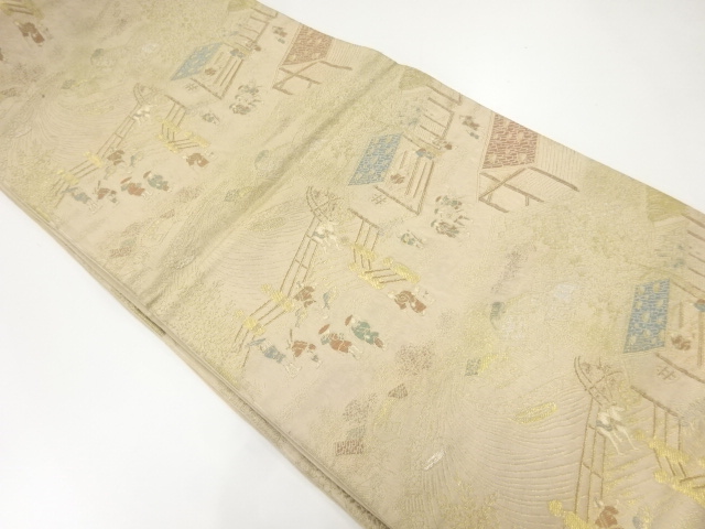 JAPANESE KIMONO / ANTIQUE FUKURO OBI / SILK / WOVEN PEOPLE IN THE PAST